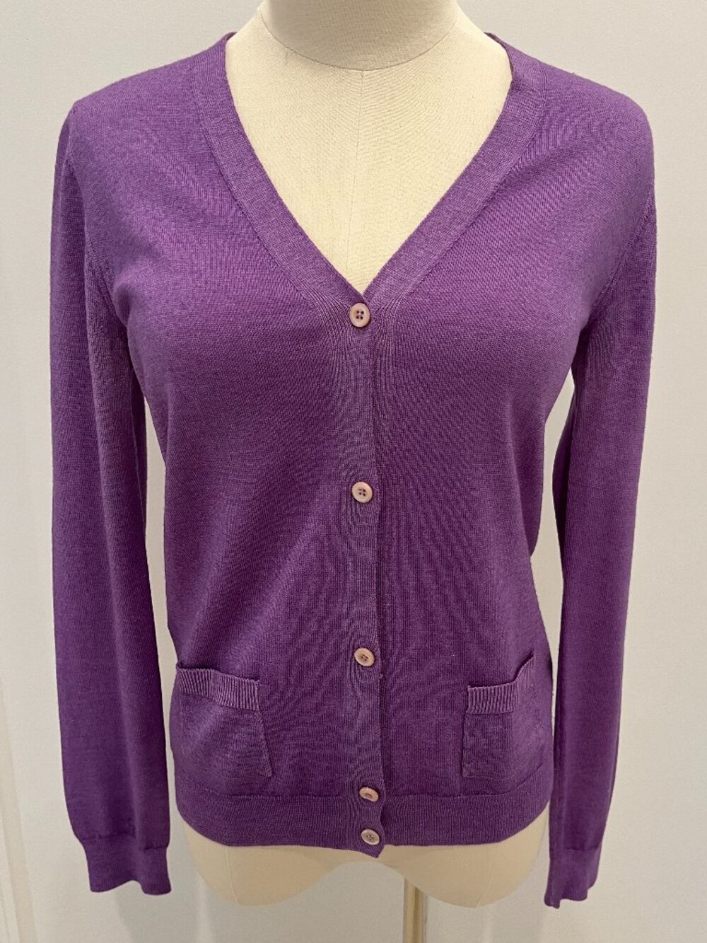 Prada Vintage Purple Wool & Silk V-Neck Cardigan w/ Front Pockets Size IT 42